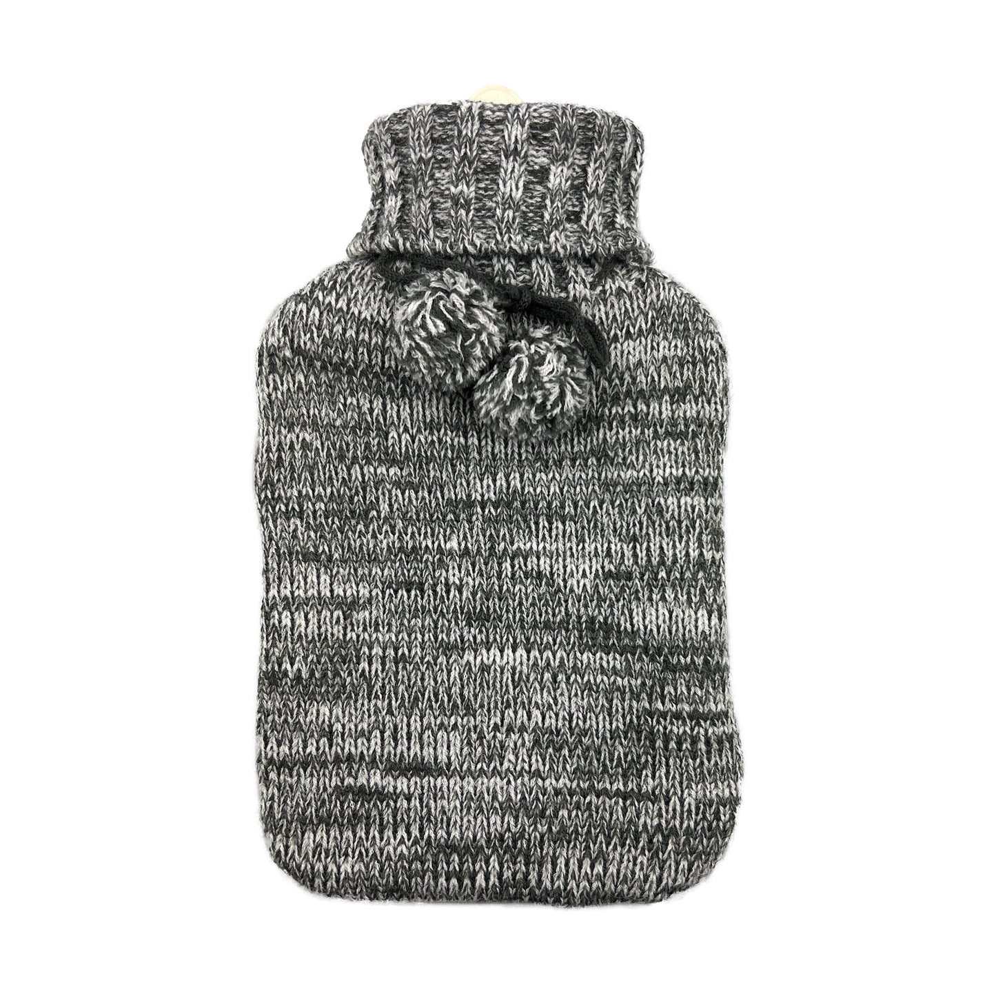 Hot Water Bottle & Cover - Charcoal Marle Pom Pom