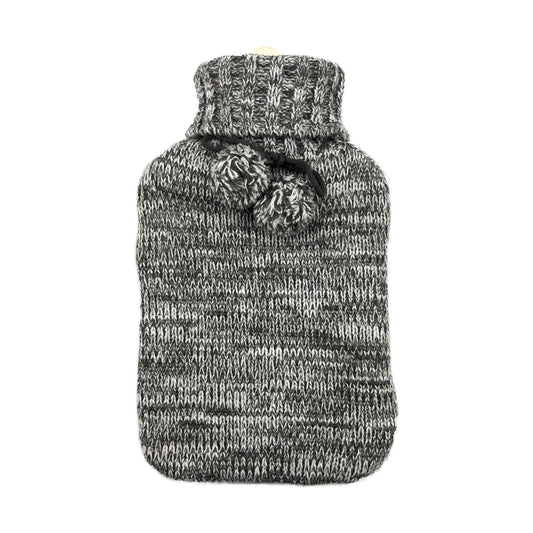 Hot Water Bottle & Cover - Charcoal Marle Pom Pom