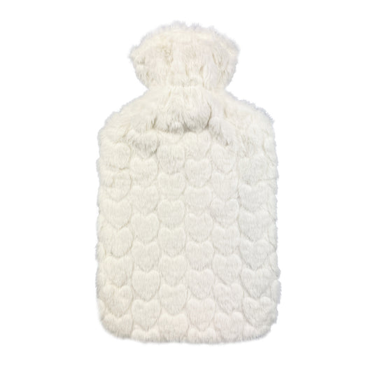 Hot Water Bottle & Cover - Cream Heart Plush