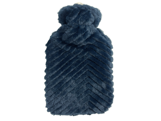 Hot Water Bottle 700mL & Cover - Navy Chevron Plush