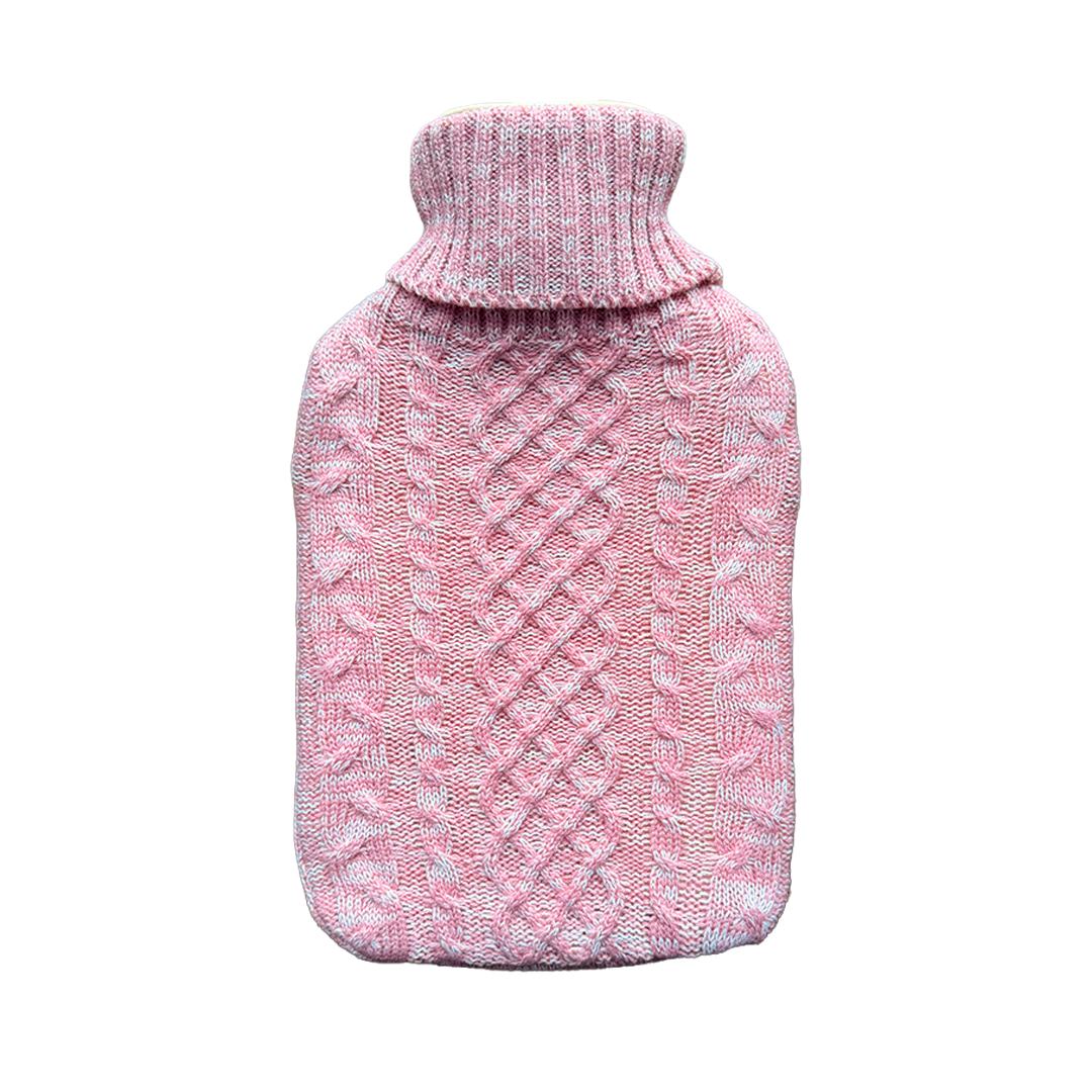 Hot Water Bottle & Cover - Pink Cable Knit - The Grain Shop