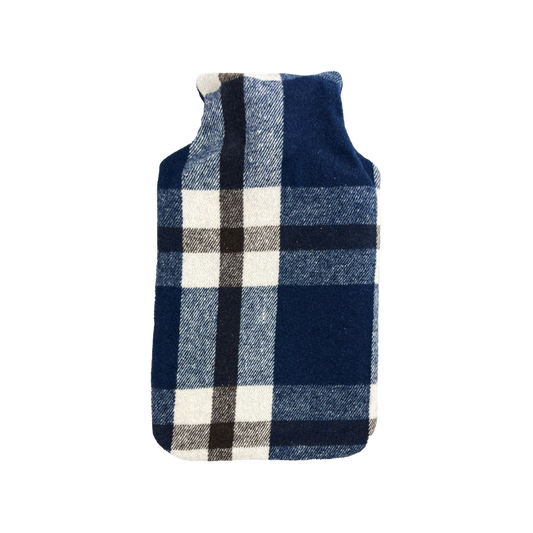 Hot Water Bottle & Cover - Yarn Dyed Navy Check - The Grain Shop