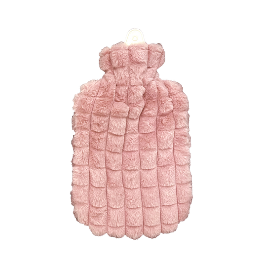 Hot Water Bottle & Cover - Pink Grid Plush - The Grain Shop