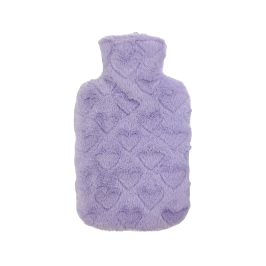 Hot Water Bottle & Cover - Lilac Hearts Plush - The Grain Shop