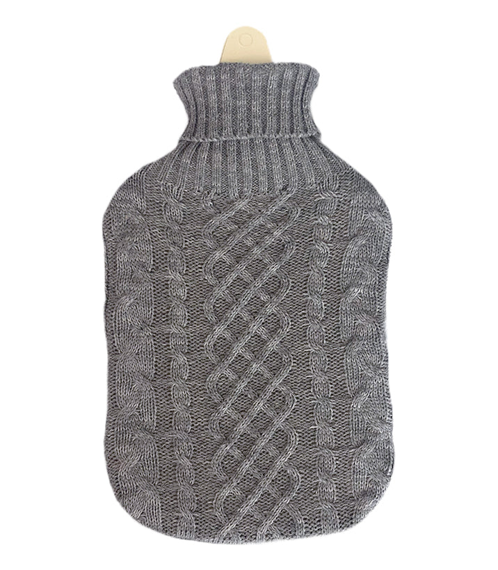 Hot Water Bottle & Cover - Grey Cable Knit - The Grain Shop