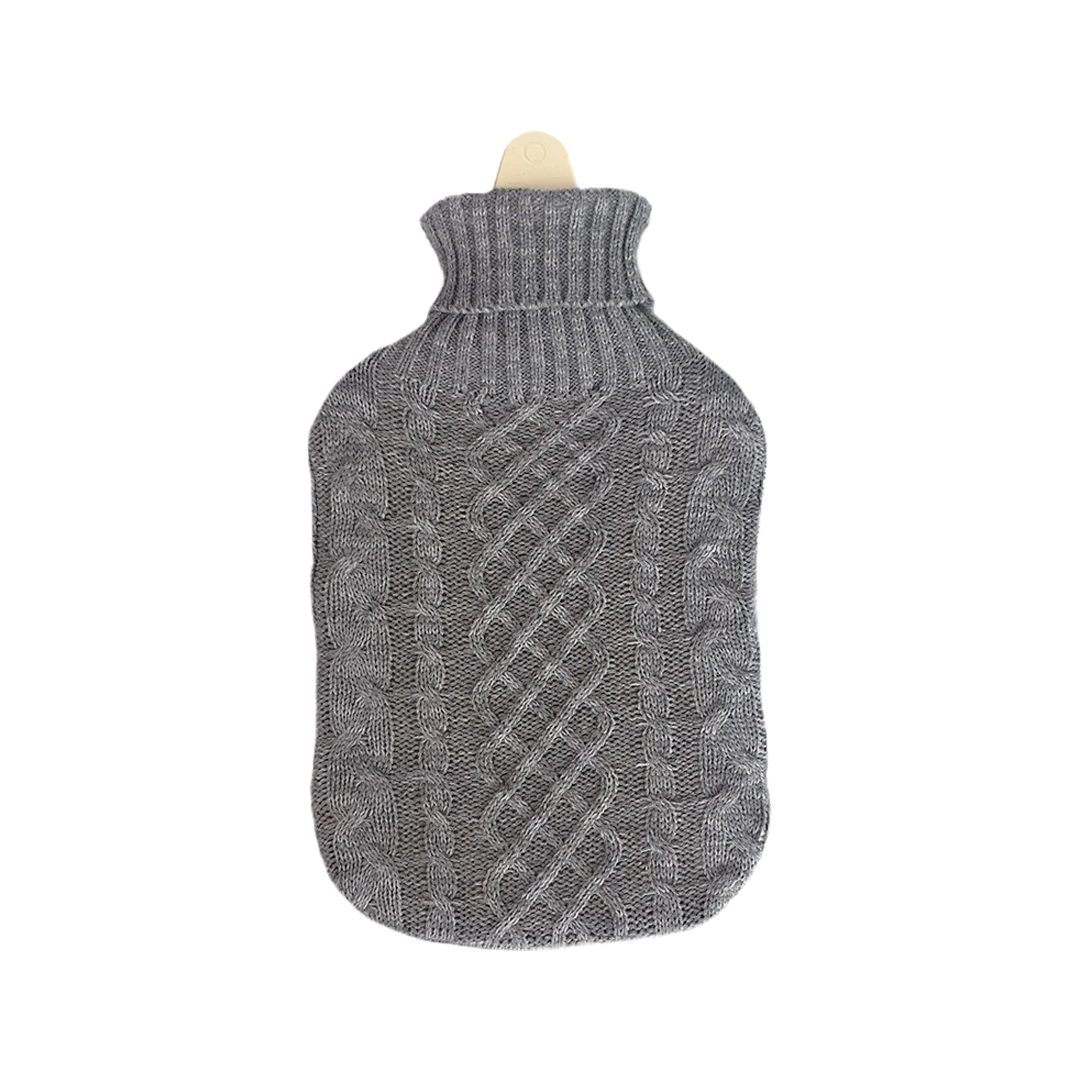 Hot Water Bottle & Cover - Grey Cable Knit - The Grain Shop