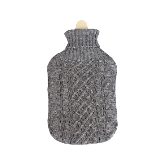 Hot Water Bottle & Cover - Grey Cable Knit - The Grain Shop