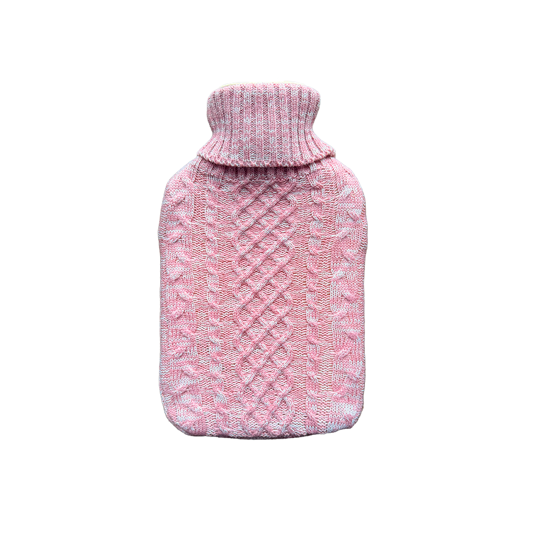 Hot Water Bottle & Cover - Pink Cable Knit - The Grain Shop