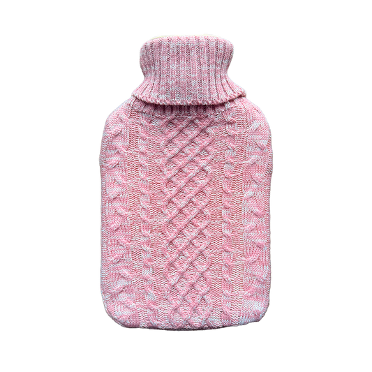 Hot Water Bottle & Cover - Pink Cable Knit - The Grain Shop
