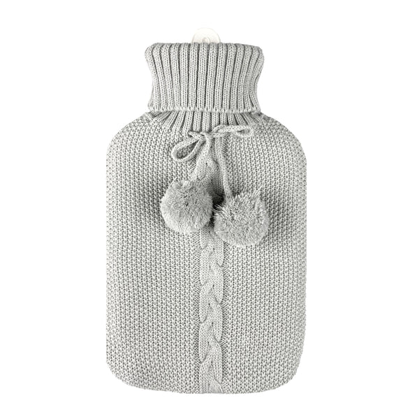 Hot Water Bottle & Cover - Light Grey Pom Pom