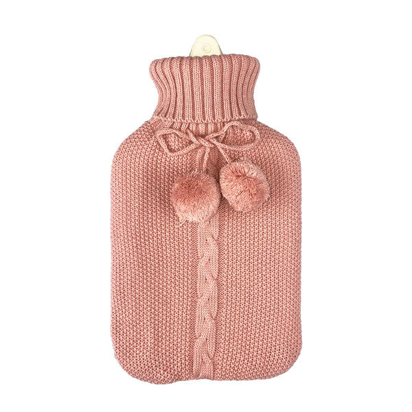 Hot Water Bottle & Cover - Dusty Pink Pom Pom