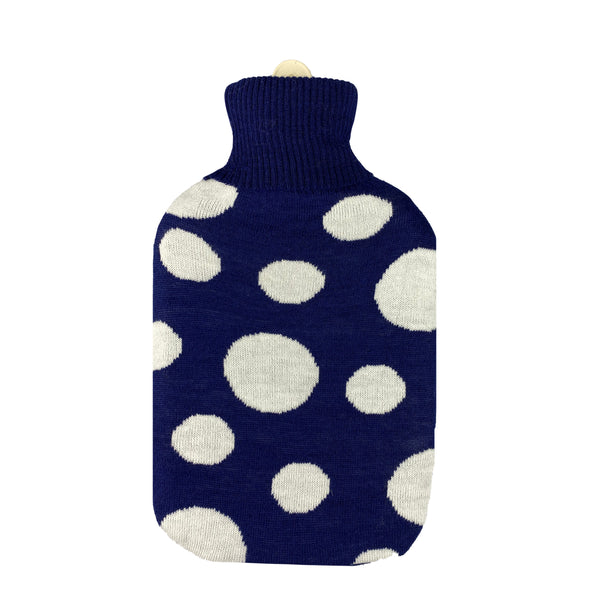 Hot Water Bottle & Cover - Navy Dots