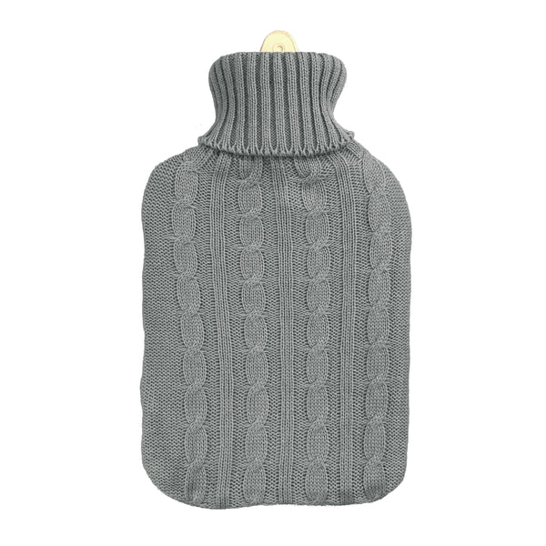Hot Water Bottle & Cover - Grey Cable Knit